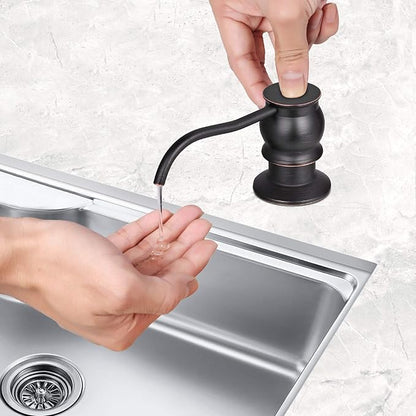 Samodra Kitchen Sink Soap/Lotion Dispenser, Brass Pump Head Oil Rubbed Bronze 12 OZ Bottle Built in Design Refill from The Top for Granite Thick Deck Installs