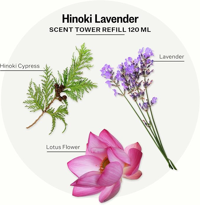 Apotheke Scent Tower Aromatherapy Diffuser Fragrance Refill, Hinoki Lavender (120 ml) - Long-Lasting Perfume-Grade Essential Oil for Clean & Fresh Home, Office, Hotel & Large Rooms