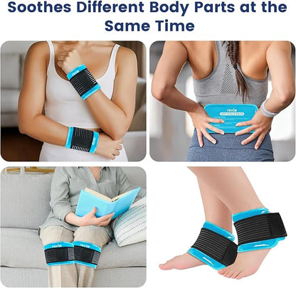 REVIX Ice Packs for Injuries Reusable, 2 Packs Hot & Cold Gel Ice Packs with PVC Cooling Design & Adjustable Strap, Flexible Therapy on Joints, Muscles, Shoulder, Back and Knee (10" x 5" Blue)