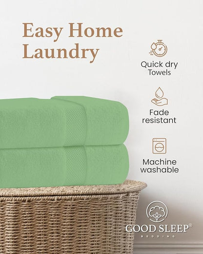 100% Cotton Bath Towel Set, Set of 6 Bath Towels, 2 Bath Towel, 2 Hand Towels, 2 Wash Cloths for Showering, Highly Absorbent Bathroom Set, Super Soft & Quick Dry Towels for Bathroom, Sage