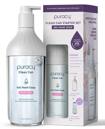 Puracy Gel Hand Soap Clean Can Starter Set - Plant-Powered Natural Hand Soap As Seen on TikTok, Non-Toxic, Sulfate-Free Liquid Gel Handwash (Lavender & Vanilla, 14.4 fl oz)