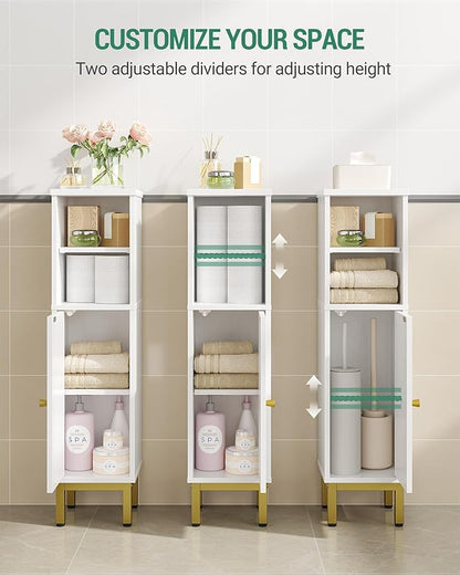 Bathroom Storage Cabinet, Corner Floor Cabinet with Shelves, Customized Door Opening Direction, Bathroom Organizer with Adjustable Shelf for Kitchen, Living, Toilet Paper Holder, White