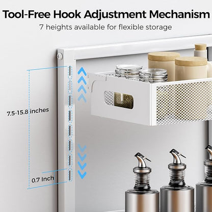 Under Sink Organizer 2 Tier, Adjustable Height Under Sink Organizers and Storage, Smooth & Silent Sliding Out Metal Drawer for Kitchen Bathroom Pantry Cabinet Closet (White, 1 Pack)