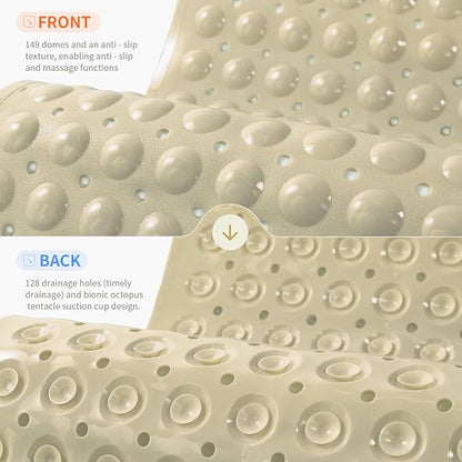 Anti-Slip Bathtub Shower mat, 27.5×14.5（Approximately 70×37cm） inch Soft Oversized Machine Washable Non-Slip Bathtub mat with Drainage Holes, Bathroom Floor Suction Cup.（1-Opaque Khaki）