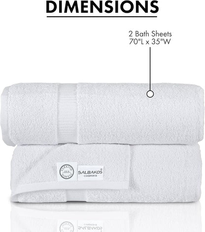 SALBAKOS 100% Turkish Cotton Extra Large Bath Sheet Set of 2 35x70 inch | Heirloom Quality | Hotel & Spa Collection | Soft, Absorbent Oversize Bath Towels | Made in Turkey (White, 2 Bath Sheets)