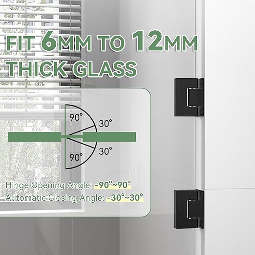Shower Door Hardware Kit 304 Stainless Steel for 6/25"-1/2" (6mm-12mm) Tempered Glass, Hardware Accessories with 8" Handles Hinges Glass Clamp - Matte Black
