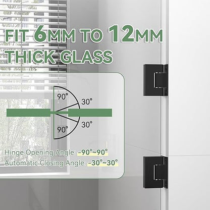 Shower Door Hardware Kit 304 Stainless Steel for 6/25"-1/2" (6mm-12mm) Tempered Glass, Hardware Accessories with 8" Handles Hinges Glass Clamp - Matte Black