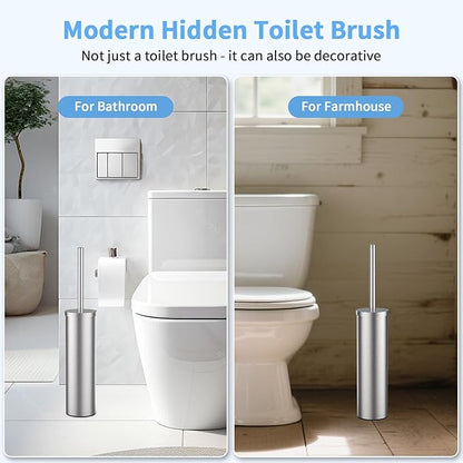 Stainless Steel Toilet Brush and Holder Set Brushed Silver Heavy Duty Toilet Bowl Brush with Long Handle for Bathroom and Farmhouse