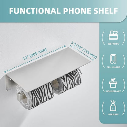 Angle Simple Bathroom Toilet Paper Holder, SUS 304 Stainless Steel Toilet Tissue Roll Holder with Storage Shelf, Wall Mount