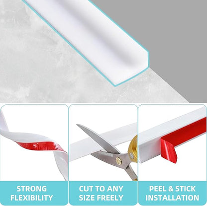 Shower Threshold Water Dam,Walk in Shower Water Guard, Shower Dam Water Barrier Bathroom Sink Splash for Dry And Wet Separation Caulk Seal Strip Edge Trim (78Inch, White)