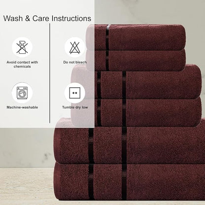 CASA COPENHAGEN Eternal 6 Pieces Towel Set- Brown, 500 GSM 2 Bath Towel 2 Hand Towel 2 Washcloth, Designed in Denmark Made of Soft Egyptian Cotton for Bathroom, Kitchen & Shower