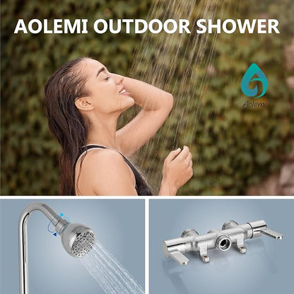 Aolemi Outdoor Shower Fixtures Kit Faucet System 3 Inch Center with Showerhead 2 Handle Exposed Shower with Brass Mix Valve Polish Chrome