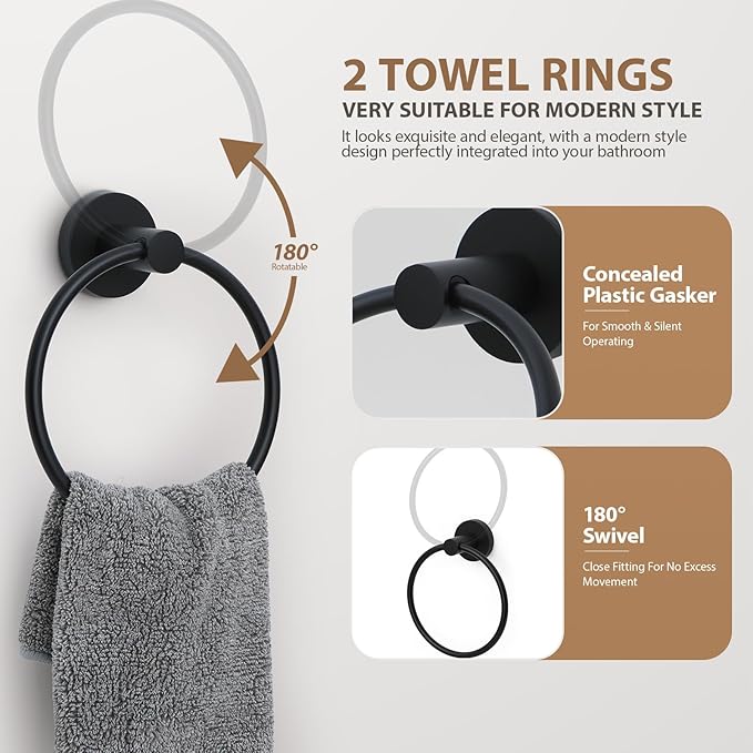 Matte Black Bathroom Hardware Set 4 Piece Towel bar Set,Towel Rack for Bathroom Wall Mounted Adjustable Expandable 24 inch Towel Holder Robe Hook Towel Ring Toilet Paper Holder