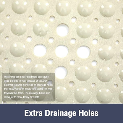 Beige Square Shower Bathtub Mat Non Slip 21x21 Inch, Soft Bath Mat for Inside Shower Tub, Shower Stall Mats for Bathroom Floor, Big Suction Cups Drain Holes, Easy Washable and Dry, BPA-Free