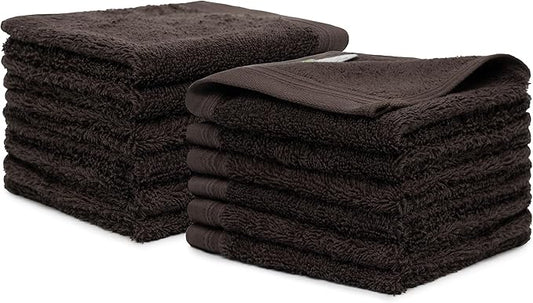 100% Cotton Washcloths Set 13” x 13” | Chocolate Towels | Set of 12 Ultra Soft and Highly Absorbent Washcloths Sets for Bathroom, Gym, Spa | Machine Washable Face Towel
