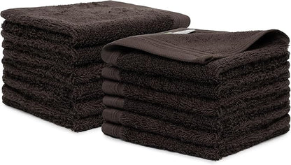 100% Cotton Washcloths Set 13” x 13” | Chocolate Towels | Set of 12 Ultra Soft and Highly Absorbent Washcloths Sets for Bathroom, Gym, Spa | Machine Washable Face Towel