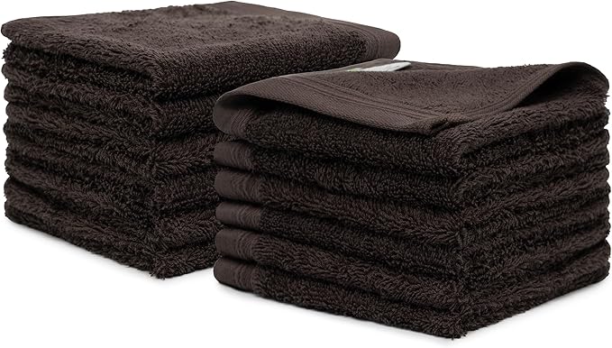 100% Cotton Washcloths Set 13” x 13” | Chocolate Towels | Set of 24 Ultra Soft and Highly Absorbent Washcloths Sets for Bathroom, Gym, Hotel, Spa | Machine Washable Face Towel
