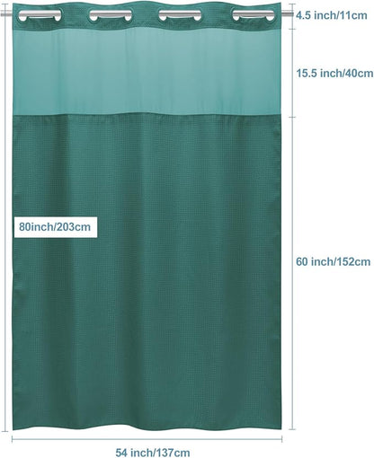 Seaweed Green Stall No Hook Shower Curtain with Snap in Liner,230GSM Waffle Weave Shower Curtains for Bathroom,54W x 80H