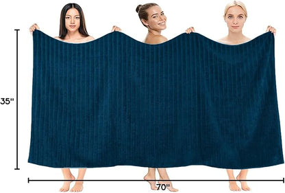 DAN RIVER Pack of 2 Bath Sheet 35x70 Inches, Big Towels Oversized Extra Ribbed Large Bath Sheets, Absorbent Quick Dry Towels - Blue Opal