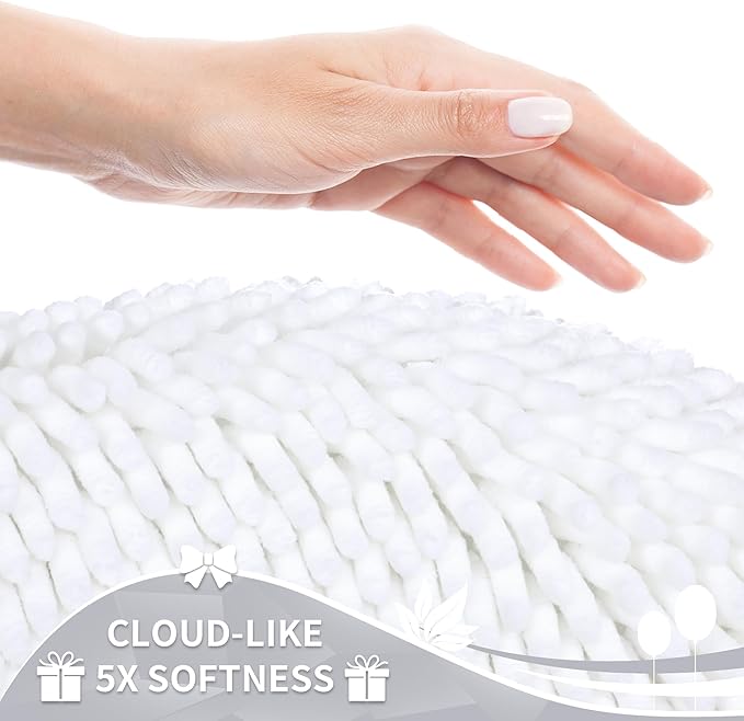 Yimobra Toilet Rugs U Shaped Washable, Extra Thick Soft Absorbent Chenille Contour Bathroom Rugs for Toilet 24x24 Inch, Quick Dry Non Slip Toilet Mat for Bath Floor, White