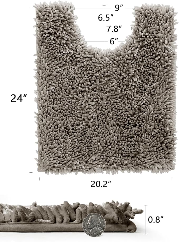 Yimobra Toilet Rugs U Shaped Washable, Extra Thick Soft Absorbent Chenille Contour Bathroom Rugs for Toilet 24x20 Inch, Quick Dry Non Slip Toilet Mat for Bath Floor, Light Brown