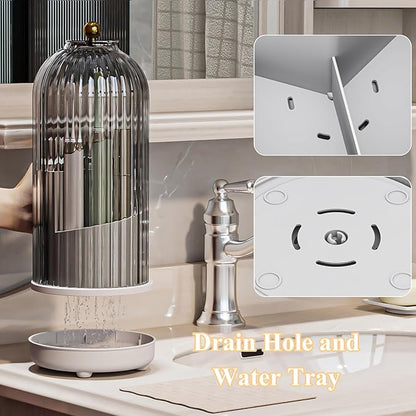 Toothbrush Holders with Cover, Drainage Rotating Electric Toothbrush Organizer, 3 Slots Tooth Brush Holder for Bathroom Counter, Grey White