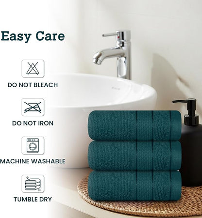 Casa Lino Face Towels & Body Wash Cloths for Showering - 100% Cotton Wash Cloths for Bathroom - Highly Absorbent & Quick Drying Washcloth Set - Cotton Washcloths 24 Pack (12" x 12") - (Teal)