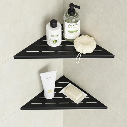 Neodrain 10 in Matte Black Corner Wall Shelf Set of 2, Floating Corner Shelves for Wall, 304 Stainless Steel Shower Storage Shelves for Bathroom, No Drilling