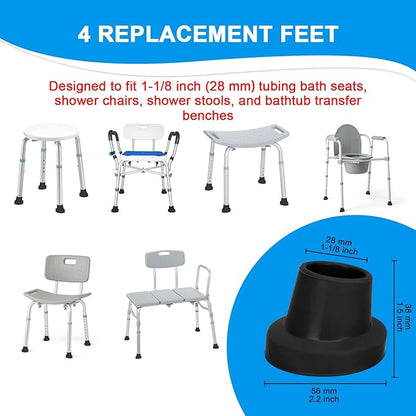 Supregear Shower Chair Leg Caps - Heavy Duty Replacement Feet for Bath Seat, 1-1/8" I.D. Slope Rubber Tips for Stools Transfer Bench Non-Slip Extreme Grip Suction Cup Feet, 4PK