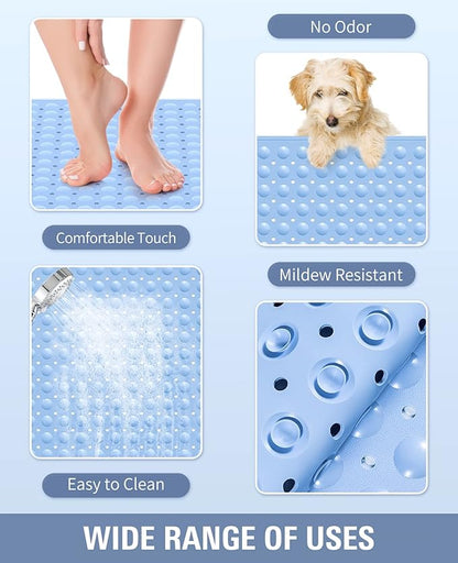 Yolife Extra Large TPE Shower Mat, 47.2" L x 31.5" W Anti Slip Bath Mat with Drain Holes and Suction Cups, Large Size Mat More Suitable for Shower Stall, No Odor, Heavy Mat