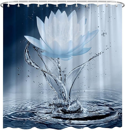 Lotus Shower Curtain Blue Flower Elegant Blooming Floral with Dew Spring Flower Reflection on Water Modern Romantic Polyester Fabric Bathroom Decor 108×70 Inch with Hook
