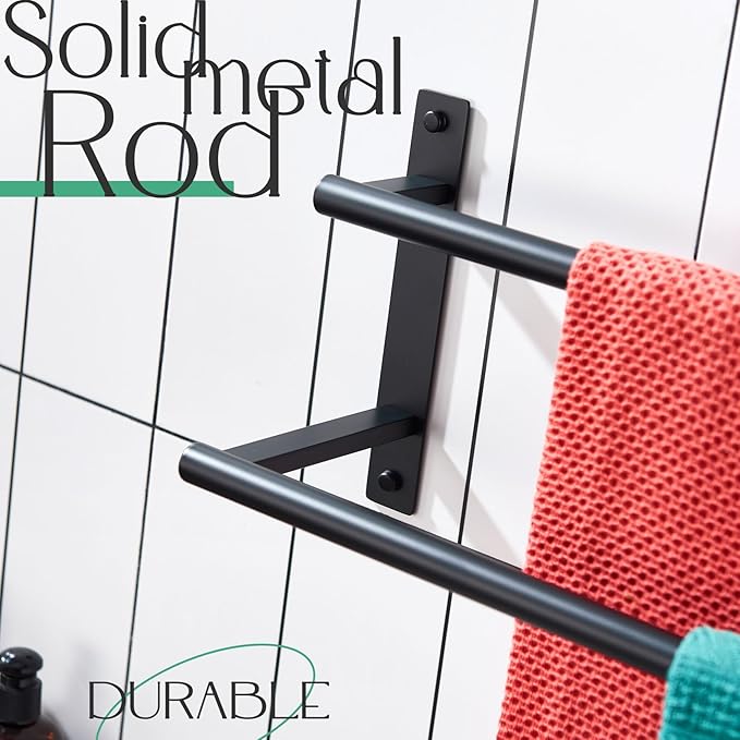 KOKOSIRI 24 Inch Double Towel Bar Bath Towel Racks Bathroom Towel Holder Towel Rails Towel Storage Towel Shelf Wall Mounted Stainless Steel Matte Black B5010BK-L24