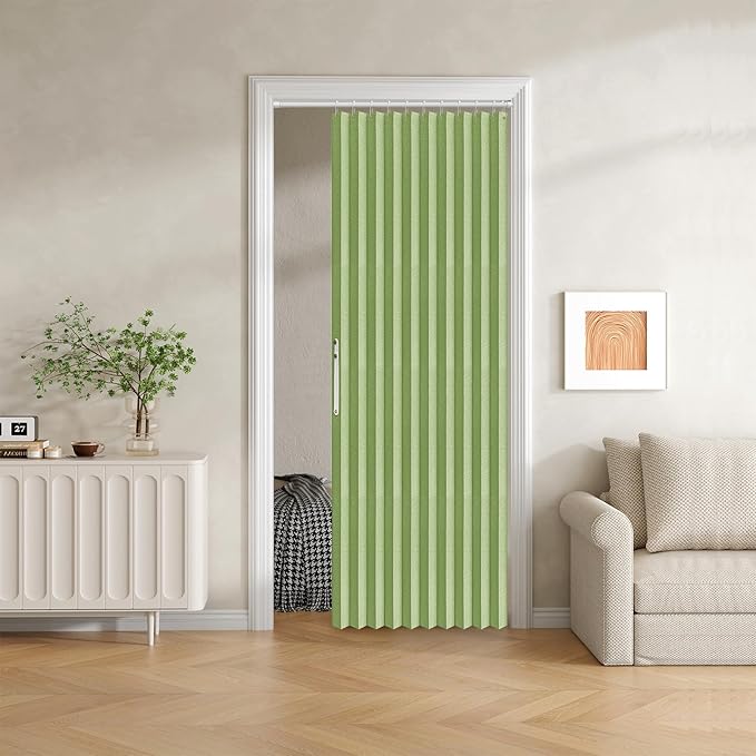 100% Blackout Fabric Folding Door Curtain with Magnetic Closure - Accordion Style for Sliding Doors, Closets,Wardrobe and Temporary Door Solutions Doorway Curtains（W42 x L78, Green，1 Panel）