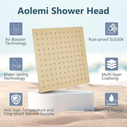 Aolemi Shower Faucet Set, High Pressure Shower System with 2-in-1 Handheld Sprayer, Wall Mount Fixture Combo with Rough-in Valve, 10 Inch Shower Head, Brushed Gold