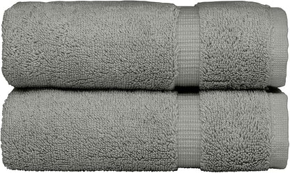 Monogrammed Hand Towel, Personalized Initial Gift, Extra Absorbent 100% Turkish Cotton - Soft Terry Finish - Set of 2 - Silver Block Initial D - Embroidered on Grey Towels