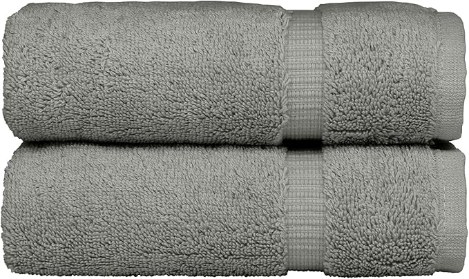 Monogrammed Hand Towel, Personalized Initial Gift, Extra Absorbent 100% Turkish Cotton - Soft Terry Finish - Set of 2 - Silver Block Initial A - Embroidered on Grey Towels