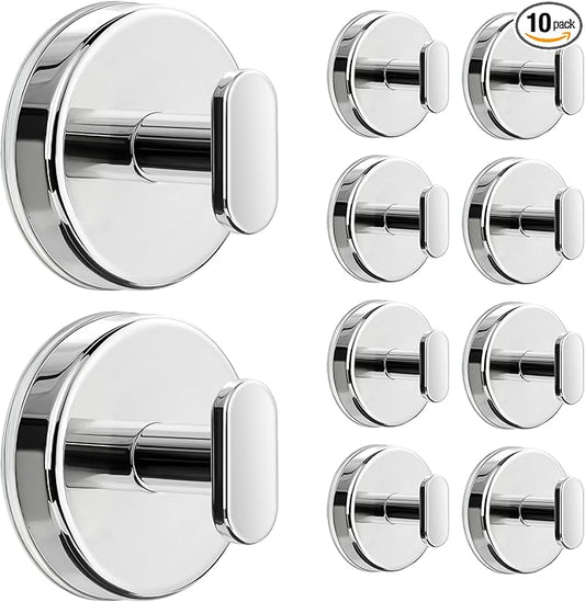 pickpiff Suction Cup Hooks for Shower: 15 LB Strong Wall Hanger for Bathroom, Front Door, Glass, Window, RV, Holder for Towel, Christmas Wreath, Coat, Loofah, Waterproof & Reusable, Silver 10-Pack