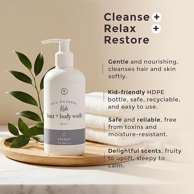 Rowe Casa Organics 2-in-1 Kids Hair & Body Wash with Therapeutic Essential Oils – Fruity Kids Shampoo & Body Wash with Sweet, Bright & Uplifting Scent – 16 Fl. Oz