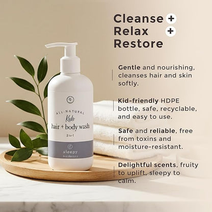 Rowe Casa Organics 2-in-1 Kids Hair & Body Wash with Therapeutic Essential Oils – Fruity Kids Shampoo & Body Wash with Sweet, Bright & Uplifting Scent – 16 Fl. Oz