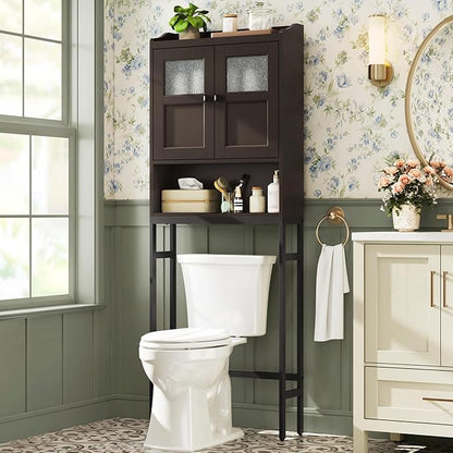 Over The Toilet Cabinet for Bathroom Storage, Over Toilet Storage Cabinet, Above Toilet Storage with 2 Doors and Adjustable Shelf Space Saver Cabinet Over Toilet Bathroom Organizer (Espresso)