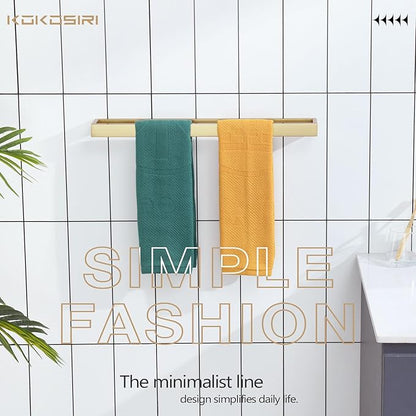 KOKOSIRI Towel Bar Brushed Gold Bath Towel Holder 24 Inch Kitchen Towel Hanger Rack Stainless Steel Bathroom Hardware Wall Mounted, 1 Pack B4008BG-L24