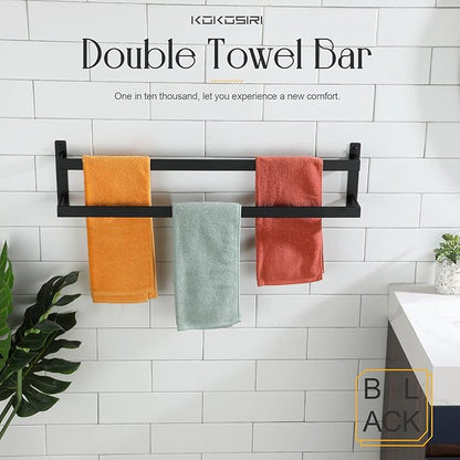 KOKOSIRI Towel Bars Black Bath Towel Holders 32 Inches Bathroom 2-Tiers Ladder Towel Rails Wall Mounted Towels Shelves Rack Stainless Steel, B5008BK-L32