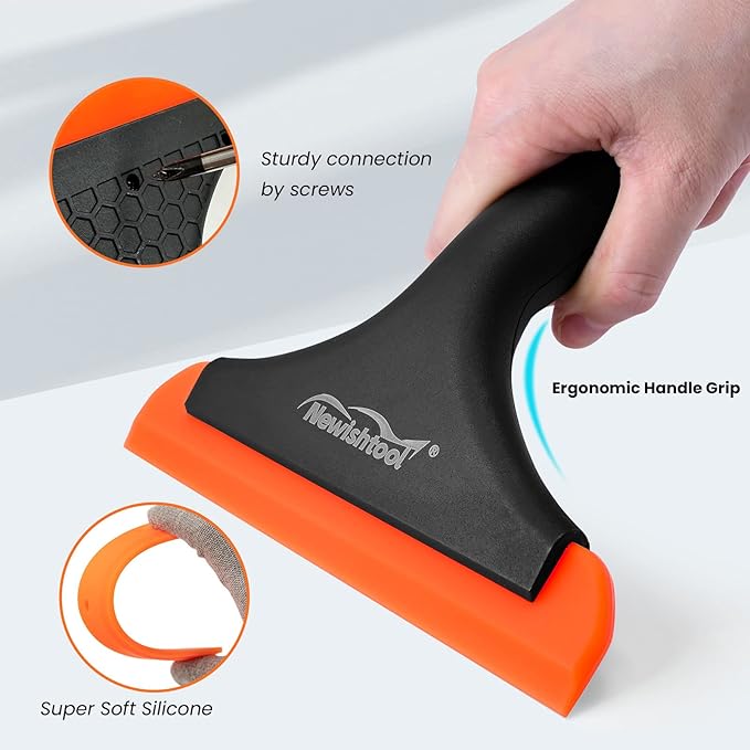 NEWISHTOOL Car Glass Small Window Squeegee, Auto Water Blade, Side Mirror Water Wiper, Shower Squeegee for Glass Doors, 5.9" Blade 7.5" Long Handle Silicone Squeegee, 3 Pack
