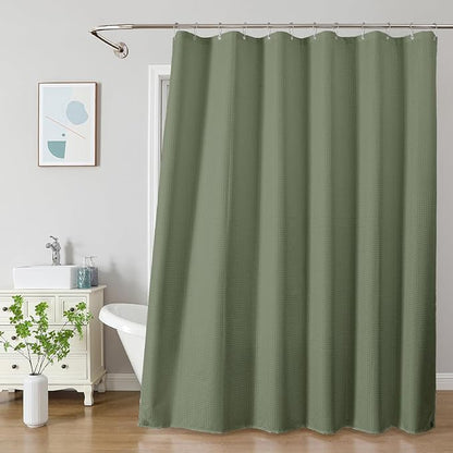 2-in-1 Waterproof Fabric Shower Curtain - No Separate Liner Needed, Hotel-Style Waffle Weave, Effortless Cleaning & Washable Bathroom Shower Curtain Set,72Wx72H,SageGreen