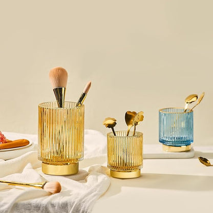 Makeup Brush Holder Organizer,Toothbrush Holders,Desk Pen Pencil Holder,Multifunctional Vintage Glass Brush Cup（S/White/A3-14-US）