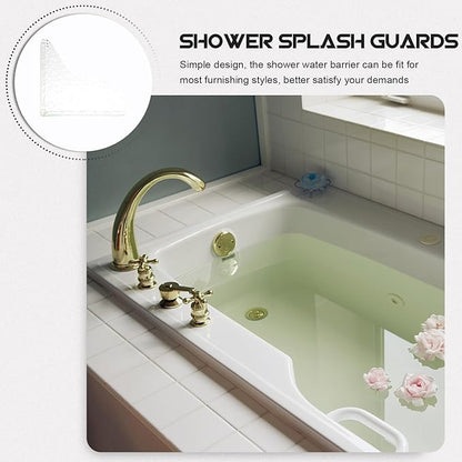 2pcs Acrylic Shower Splash Guards Floor Water Barrier Tub Corner Protector Splash Blocker for Walk-in Shower and Bathtub Easy Installation