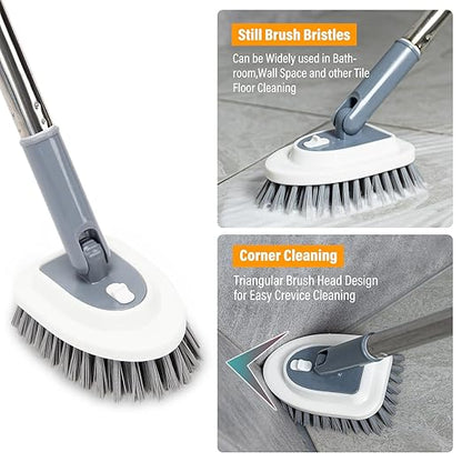 4 in 1 Tile Shower Cleaner Brush, Long Handled Scrub Brush for Shower with Adjustable Long Handle Floor Scrub Brush for Cleaning Bathroom/Shower/Tub/Tile/Kitchen/Glass/Wall