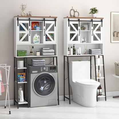 Vabches Over The Toilet Storage Cabinet, Farmhouse Storage Cabinet Over Toilet with Sliding Barn Door，Home Space-Saving Toilet Rack, for Bathroom, Restroom, Laundry White