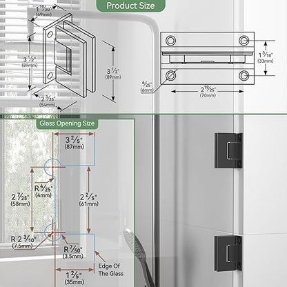 Shower Door Hardware Kit 304 Stainless Steel for 6/25"-1/2" (6mm-12mm) Tempered Glass, Hardware Accessories with 8" Handles Hinges Glass Clamp - Matte Black