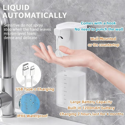 Automatic Liquid Soap Dispenser,Touchless Soap Dispenser 4-Level Adjustable Electric,Auto Bathroom Kitchen Hand Soap Dispenser,18.6oz/550ml,Wall Mounted,Rechargeable